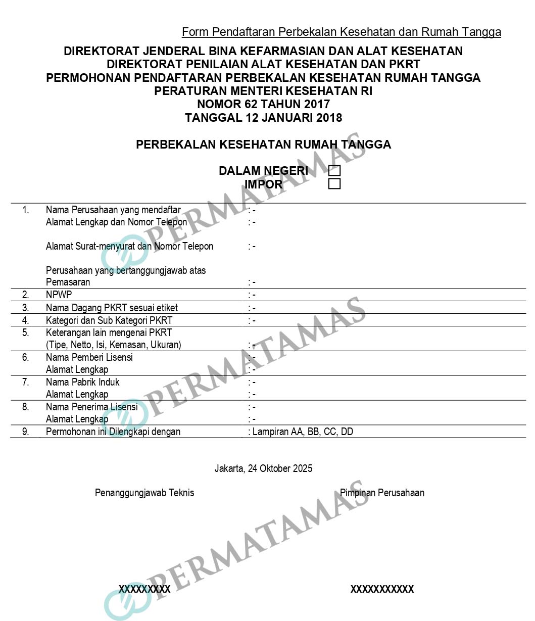 Formulir Pendaftaran Izin Edar PKRT Kemenkes
