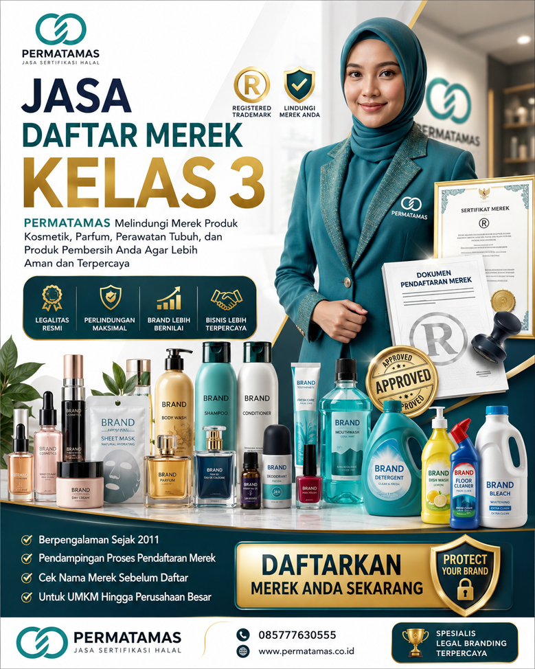 Jasa Daftar Merek DJKI Kelas 3 Produk Kosmetik, Parfum, dan Skincare Proses Resmi