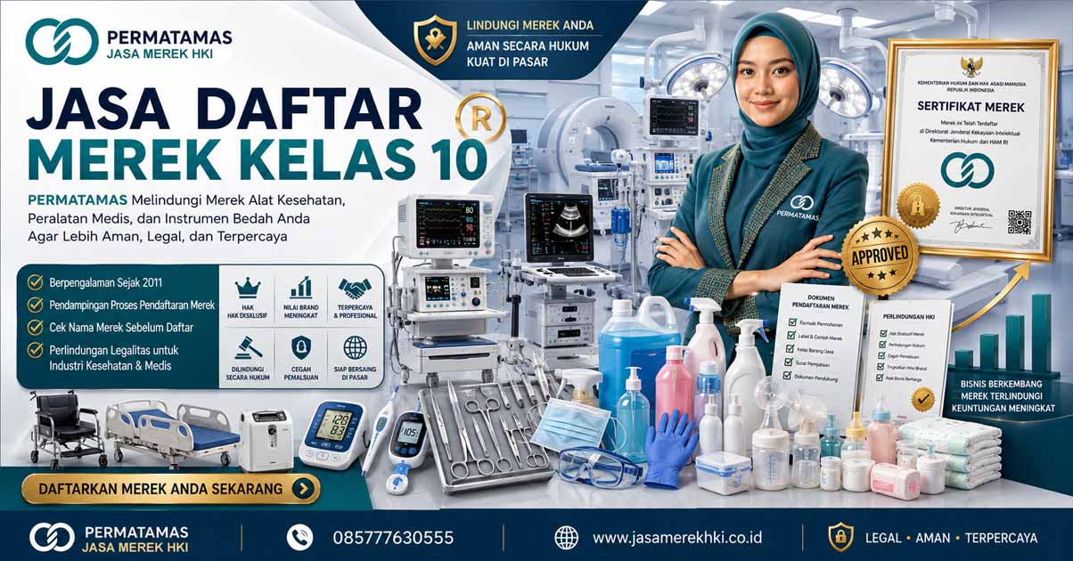 Jasa Pendaftaran Merek Kelas 10 Peralatan Medis, Alat Kesehatan, Instrumen Bedah, Masker Medis, dan Alat Diagnosis Resmi PERMATAMAS