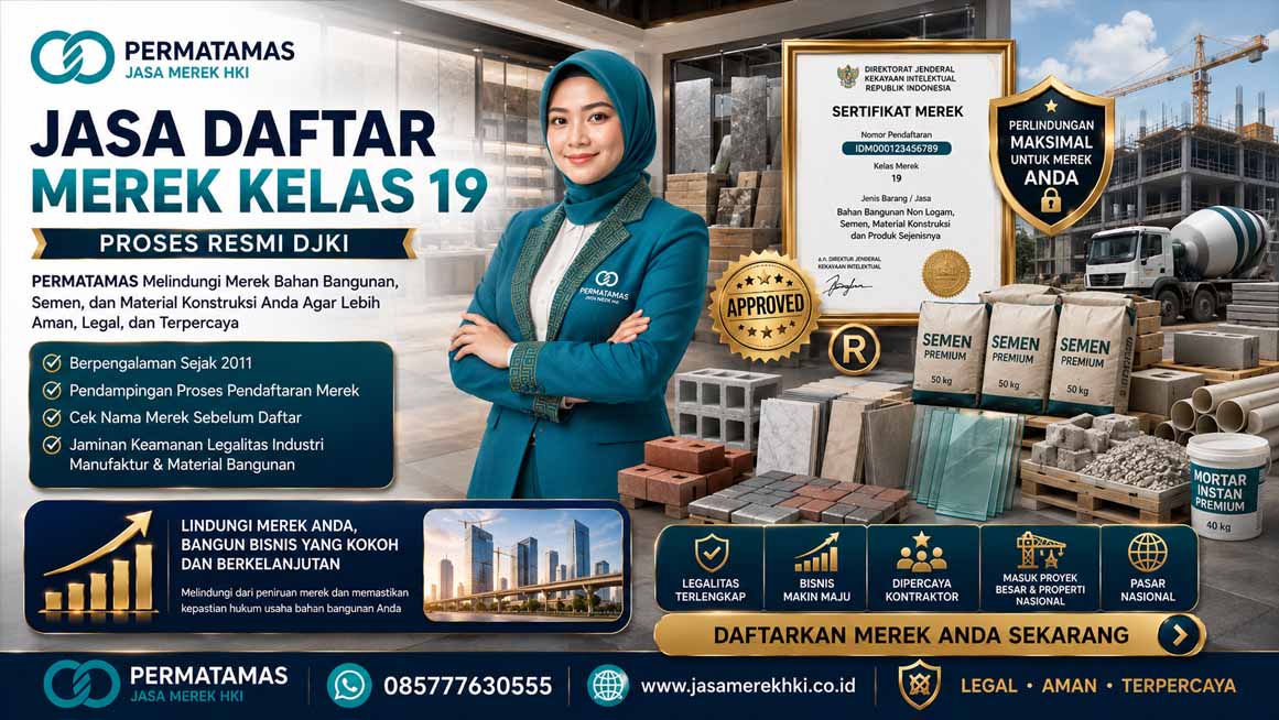 Jasa Pendaftaran Merek Kelas 19 Bahan Bangunan Non-Logam, Semen, Beton, Keramik, dan Kayu Konstruksi Resmi PERMATAMAS