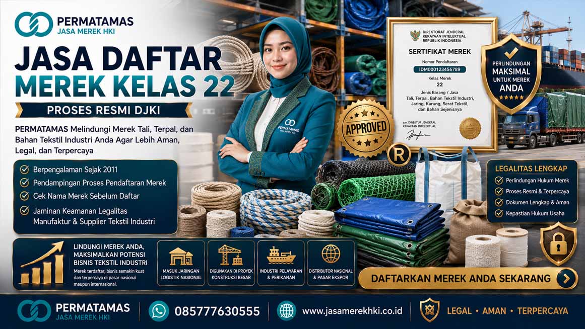Jasa Pendaftaran Merek Kelas 22 Tali, Jaring, Tenda Outdoor, Layar, dan Bahan Selimut Kain Mentah Resmi PERMATAMAS