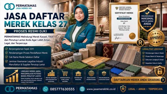 Jasa Pendaftaran Merek Kelas 27 Karpet, Permadani, Matras Yoga, Linoleum, dan Pelapis Lantai Resmi PERMATAMAS