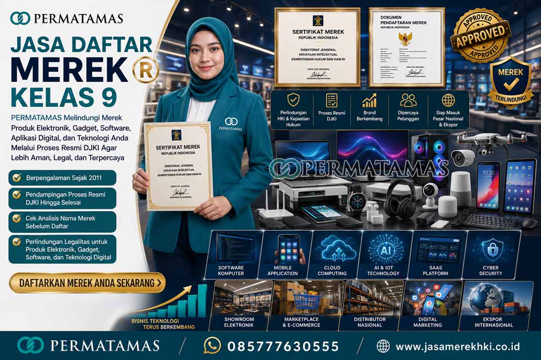Jasa Pendaftaran Merek Kelas 9 Perangkat Lunak, Komputer, Elektonik, Smartphone, Kamera, dan Alat Uji Resmi PERMATAMAS